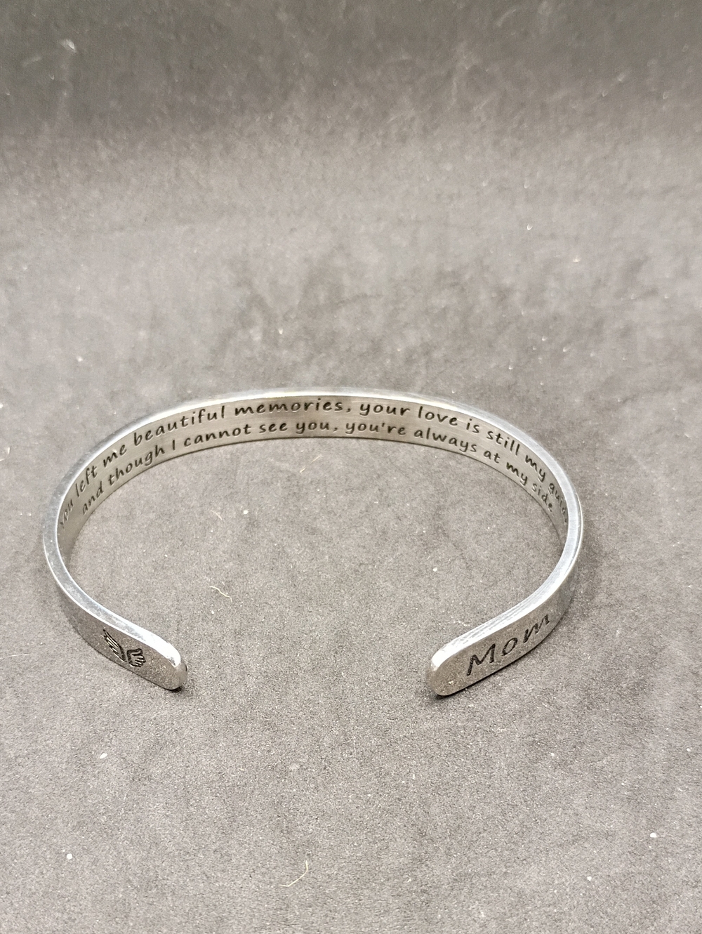 Engraved 'Mom' Memorial Silver Cuff Bracelet with Sentimental Message
